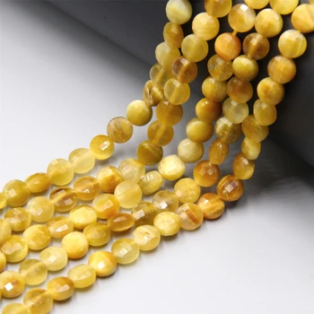 

Natural Gold tiger eye yellow gem stone beads Coin Flat faceted Round Loose Spacer stone Beads Jewelry Making Bracelet Necklace