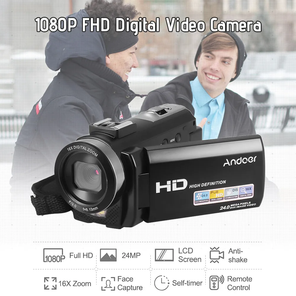 Andoer HDV-201LM 1080P Full HD Цифровая видеокамера мини DV рекордер 24MP 16X цифровой зум 3,0 дюймов ЖК-экран