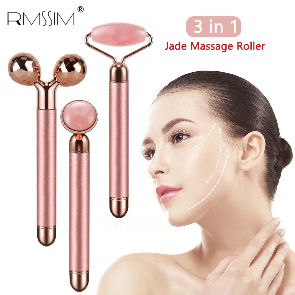 3 In 1 Electric Jade Roller Slimming Face Massage Lifting Vibrating Natural Rose Quartz Jade Roller Stone Facial Beauty Tool hot sale most popular gemtrue brand dk102 diamond comparison set cz diamond stone shape compare tool