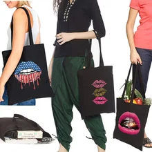 Women Shopping Bag Mouth Series Pattern Shoulder Bags Canvas Bags Large Capacity College Handbag High Quality Shopper Bag