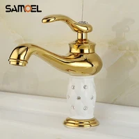 สไตล์ยูโรวัสดุทองเหลืองชุบทองสีขาวเซรามิคเพชรอ่างล้างหน้าก๊อกติดตั้งก๊อกน้ำ M1005 1