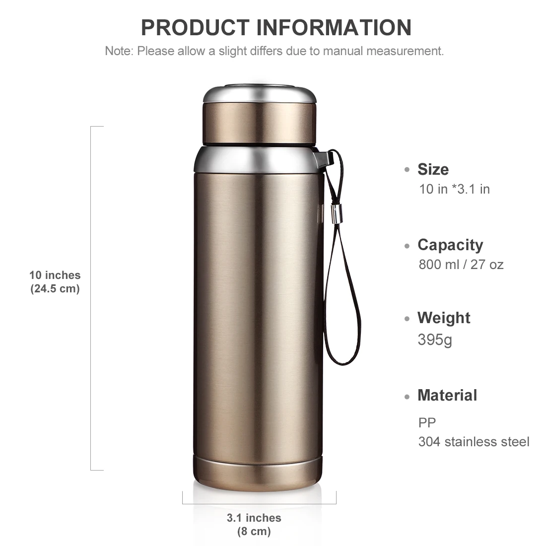 Oneisall 600/800 мл Термос, бутылка из нержавеющей стали, Изолированная бутылка для воды, портативная вакуумная колба для кофе, кружка, чашка для путешествий
