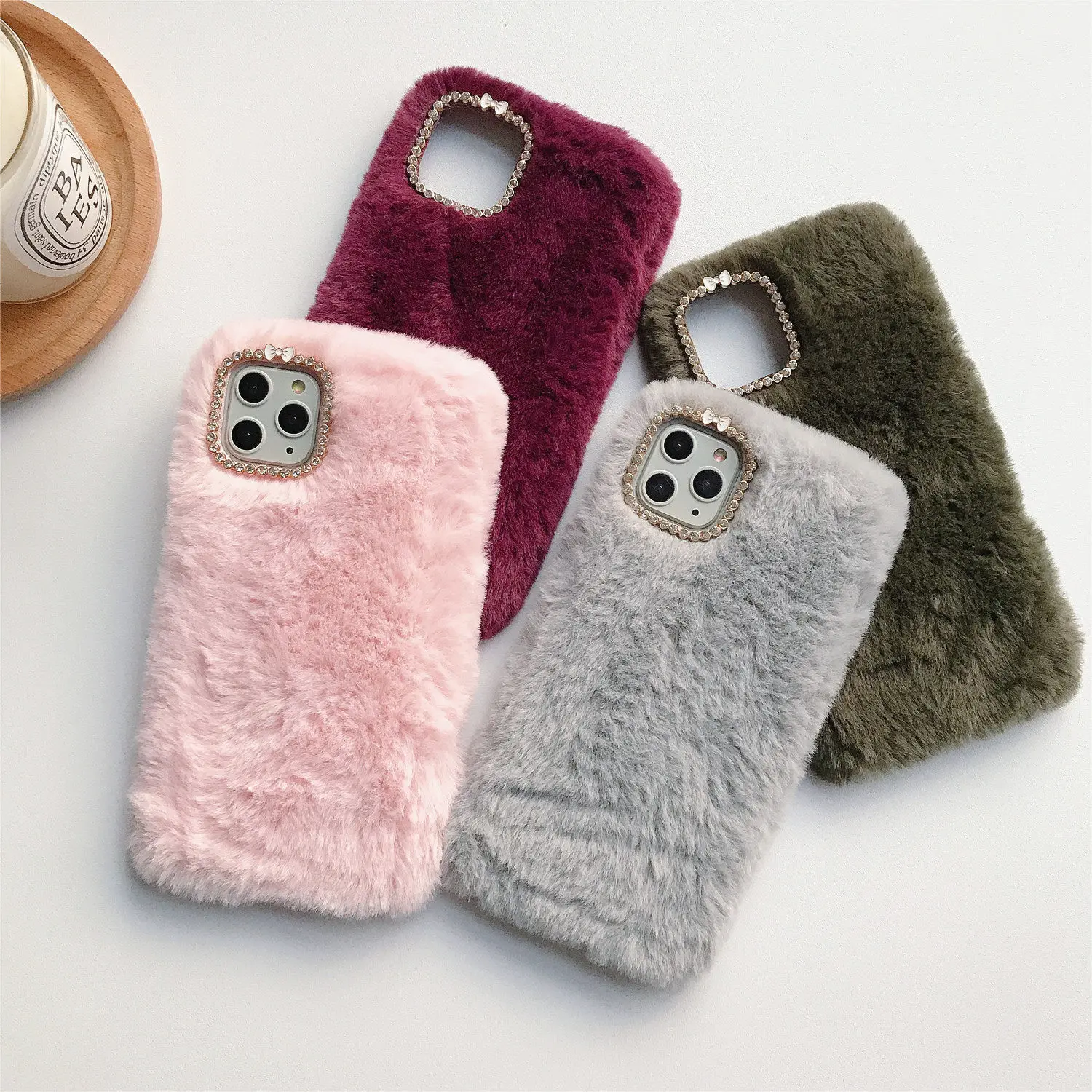 Cute Warm Plush diamond Phone Case For Huawei P9 P10 P20 P30 pro lite plus mate 9 10 20 Honor 8 Furry Soft TPU Back Cover |
