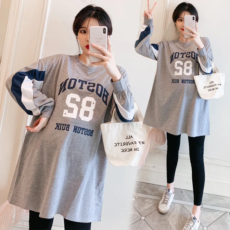 

Pregnant Women Spring And Autumn Hoodie Spring And Autumn Mid-length T-shirt Loose And Plus-sized Maternity Clothes Spring Cloth