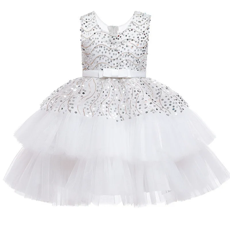 Кружевное Нарядное вечернее платье-пачка с блестками; платье принцессы с цветочным рисунком; детская одежда для девочек; детская праздничная одежда для девочек - Цвет: white