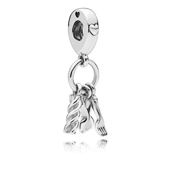 

Free Shipping 925 Sterling Silver Love Pasta Hanging Charms CZ Bead Fit Original Pandora Bracelet Necklace For Women DIY Jewelry