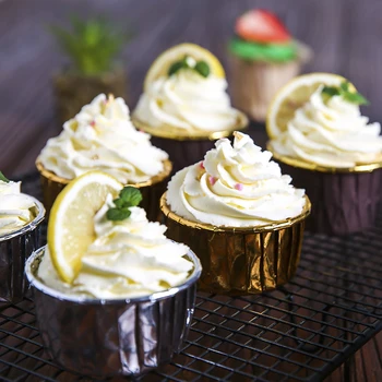 

50pcs Gold Silver Curled Muffin Cases Small Cake Mold Box Holder Cupcake Liner Paper Baking Cup Decorating Tools