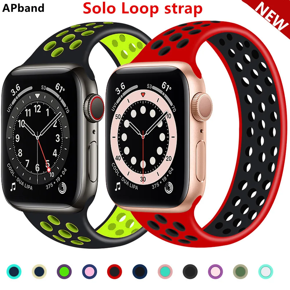 Correa de bucle Solo para Apple Watch, banda elástica de silicona transpirable de 44mm, 40mm, 38mm y 42mm, serie iWatch 3, 4, 5, SE, 6