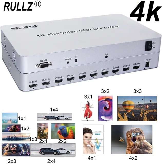 $352.13 3x3 HDMI Video Wall Processor 9 Dynamic Image Screen Splicer Splitter 3x2 2x2 3x1 1x3 2x3 4x2 2x4 Display Video Wall Controller