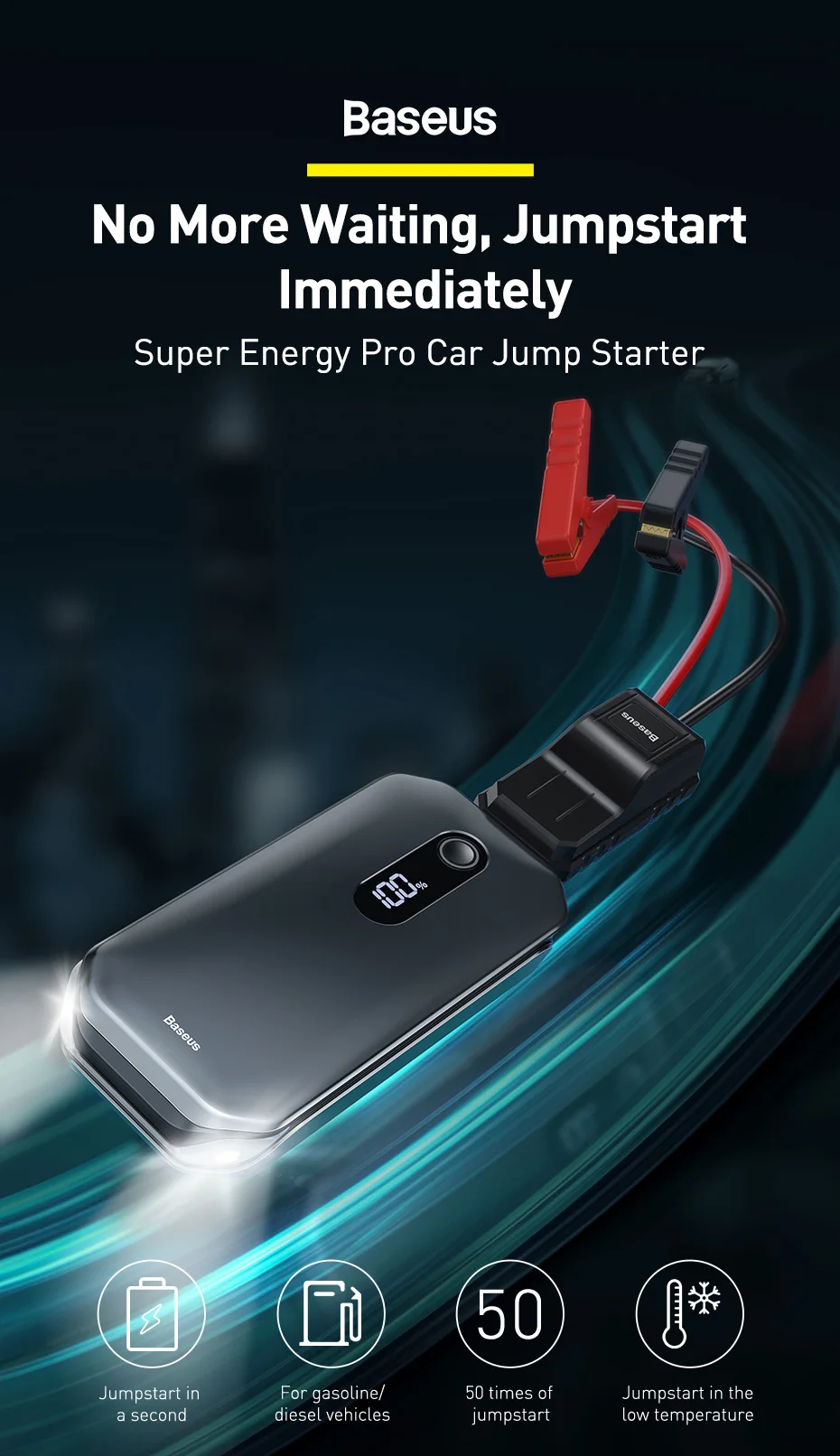 Baseus Car Jump Starter 12000mAh 1000A Portable Emergency Jumpstarter Power Bank 600A Booster Starting Device Charging Powerbank wireless power bank