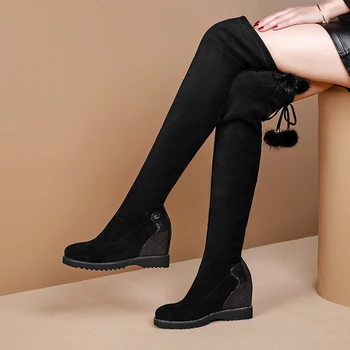 

patchwork Women Over The Knee High Boots Female height increasing Boots Party Shoes Woman Black Sexy Stretch Boots size 41 42