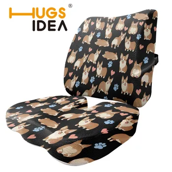 

Corgi Print Memory Foam Seat Cushion Back Cushion 2in1 Office Chair Pad Slow Rebound Waist Support Set Coccyx Pain Relief