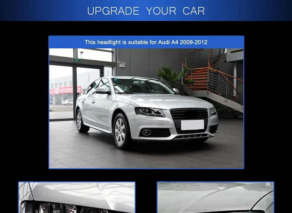 Головной фонарь для автомобиля Audi A4 A4L 2009-2012 фары Противотуманные фары Дневные ходовые огни DRL H7 светодиодный Биксеноновая лампа автомобильные аксессуары