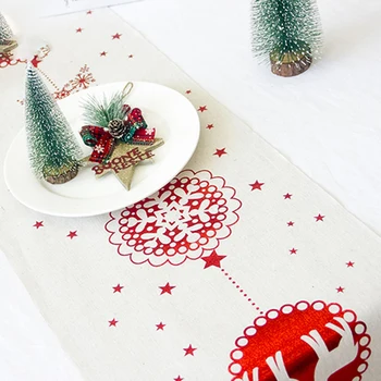 

New Year Table Runners Christmas Decoration Tablecloth Creative Christmas Cotton Print Table Flag Christmas Desktop Decoration