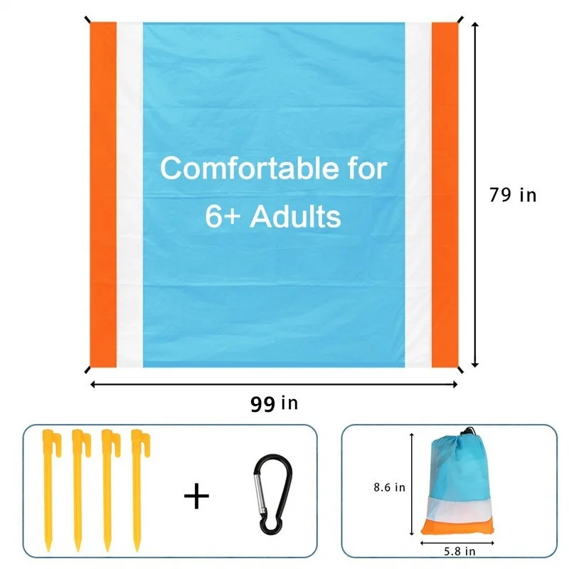 Пляжное одеяло для пикника 78X99 '', ультра легкий портативный водонепроницаемый коврик, быстрый компактный карманный коврик для улицы