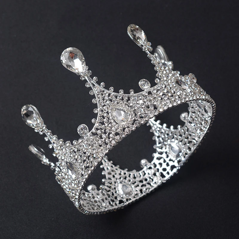 Queenco диадема в стиле барокко, серебряная круглая корона, Свадебные короны, свадебные аксессуары для волос, повязка на голову, диадема, вечерние украшения для волос для девушек