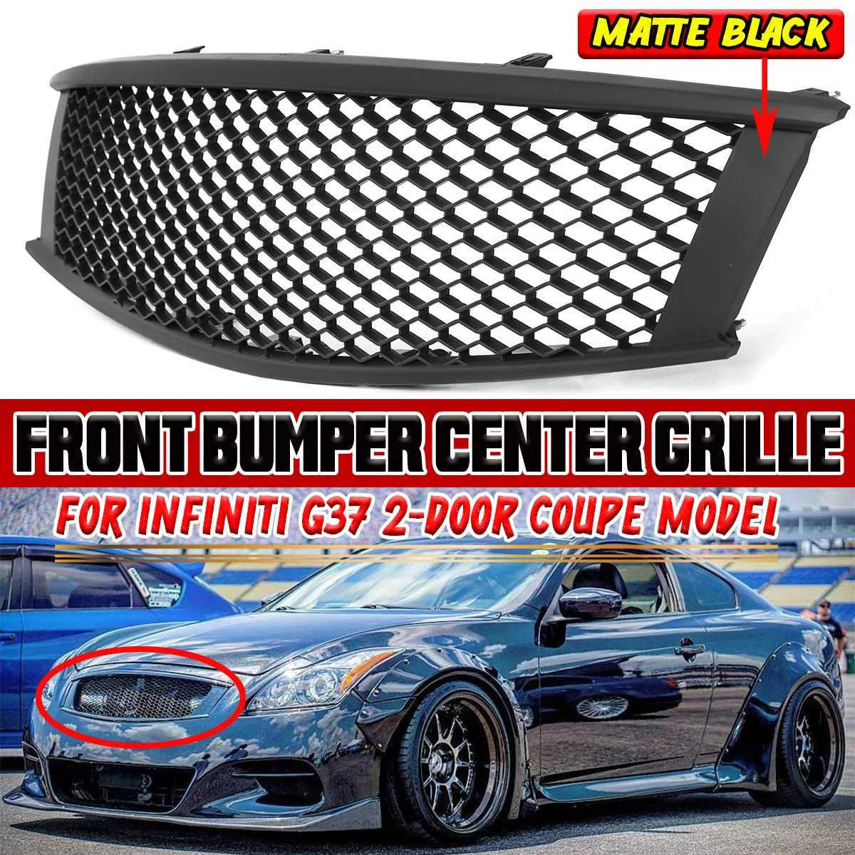 G37 Mesh Car Front Grill Grille For Infiniti G37 2 Door Coupe 2008 2009 2010 2011 2012