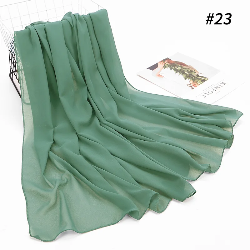 23 bean green 10 шт./партия,, женский простой пузырьковый шифоновый мусульманский платок хиджаб, шарф, глушитель, пашмины, мусульманская одежда - Цвет: 23 bean green