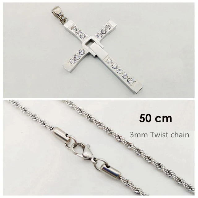 S Twist chain 50cm Новые Форсаж(Fast furious 8 в стиле «хип-хоп» ожерелье кулон крест Доминика Торетто Топ 316 из нержавеющей стали с кристальная подвеска для мужчин CAGF0128 - Окраска металла: S Twist chain 50cm