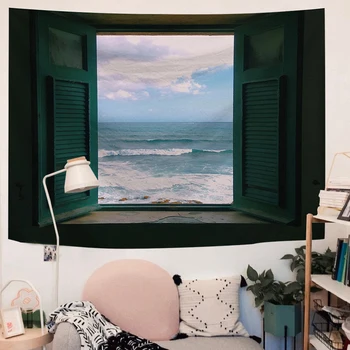 

Sea Outside The Window Tapestry Starry Night Sky Tapestries Indian Home Decor Big Hippie Wall Hanging Tapestry Blanket
