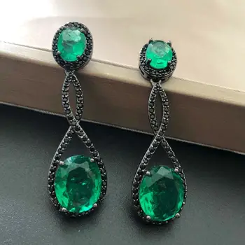 

Bilincolor Broken Zircon Vintage Green Drop Earring Femal Jewelry