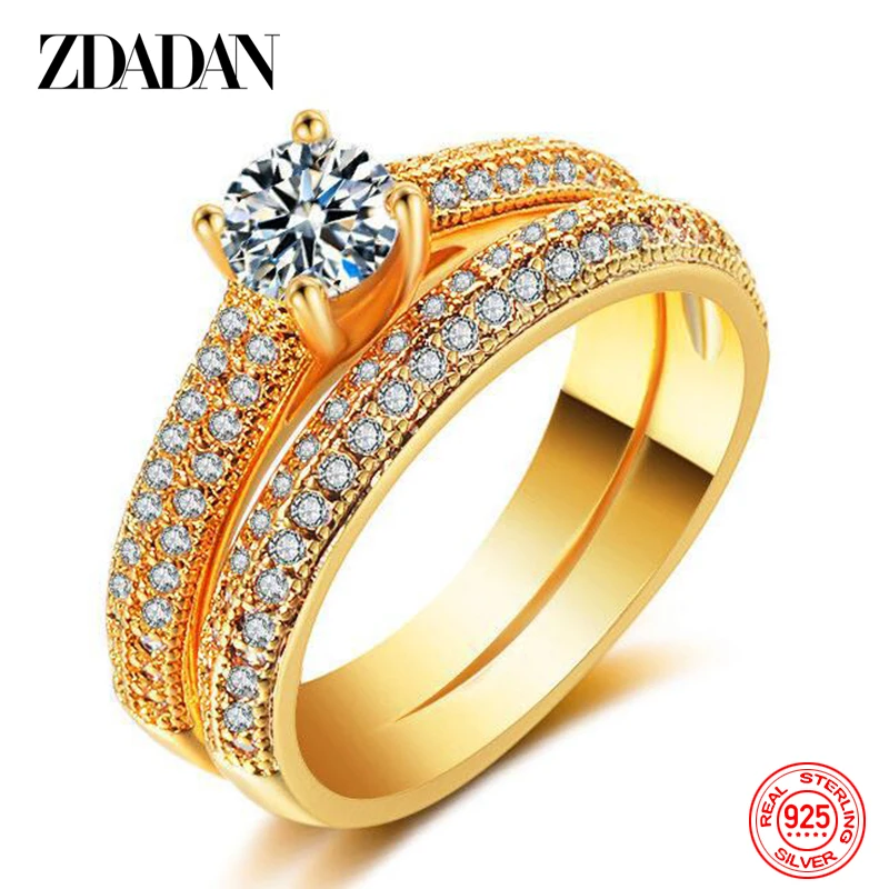 ZDADAN 925 Sterling Silver Double Zircon Rings For Women Fashion Wedding Engagement Jewelry Gift silver ring wedding rings silver rings