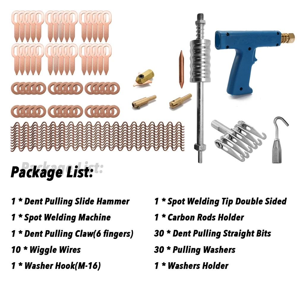 

77pcs Stud Welder Dent Repairing Kit Pulling Claw Shrinking Welder Machine Slide Hammer Puller Straight Rull Rings Round Washer