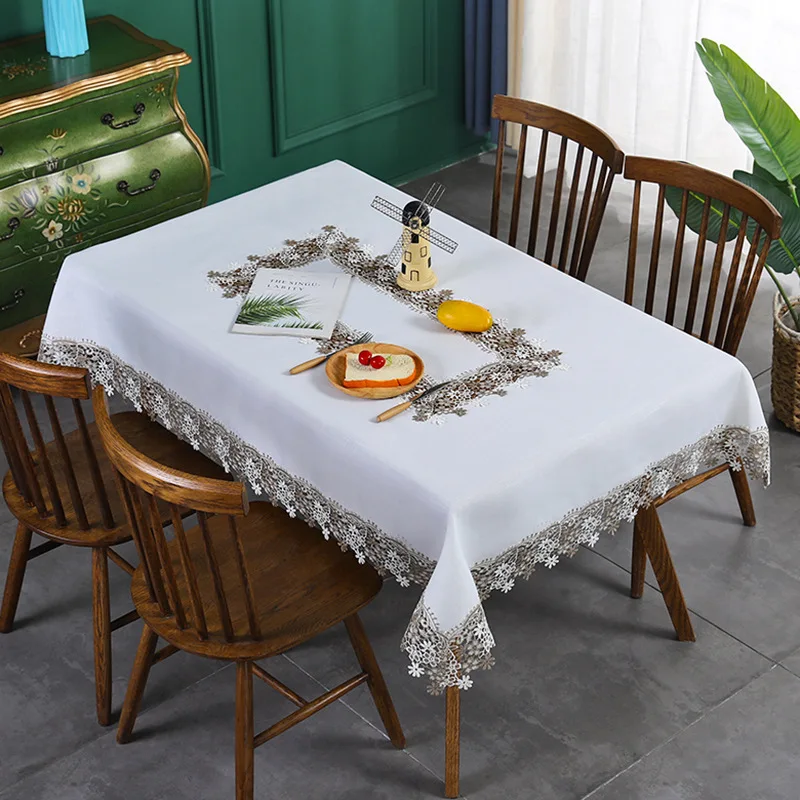 2021 New Luxury Lace Embroidery Table Cloth Decorative White Linen Tablecloth For Wedding Banquet Cafe Furniture Cover Cloths | Дом и сад