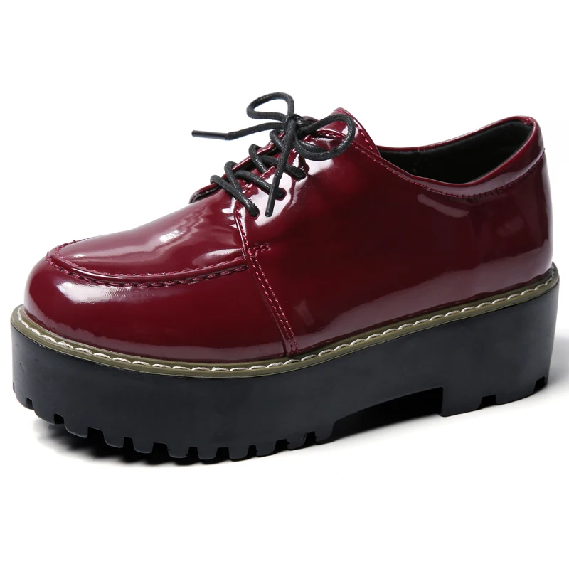 

Freeshipping 2019 Women Platform Leather Casual Shoes Height Increasing Slip on Lace up Women's Shoes Female British Style Shoe