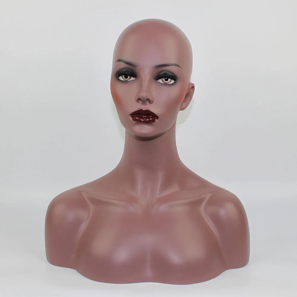 African Female Mannequin Head With Shoulder Can Wear Earing Manikin