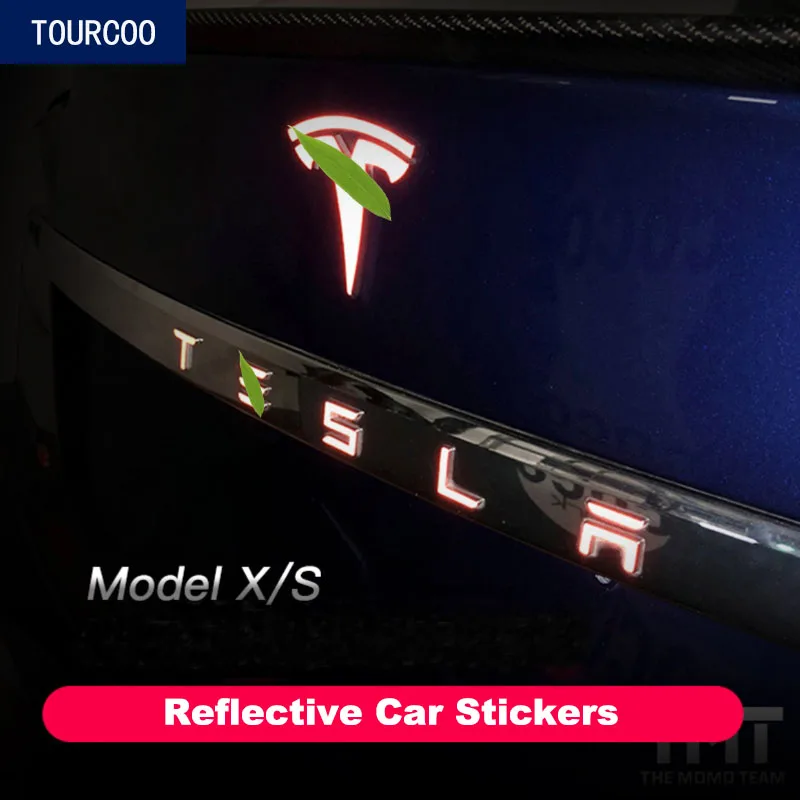 For Tesla Model S X Reflective Emblem Sticker Wheel Hub Door Handle Decor Car Modification Accessories