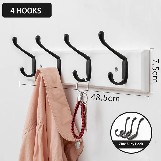 Nordic Fashion Home Decor Coat Hook Organizer Double Hooks Hallway Bedroom Door Hat Clothes Rack Hanger Kitchen Toilet Wall Hook White 4 Hooks