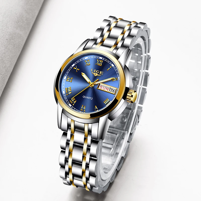 Lige Women Watches Simple Stainless Steel Clock Casual Fashion Watch Women Sport Waterproof Wristwa-3
