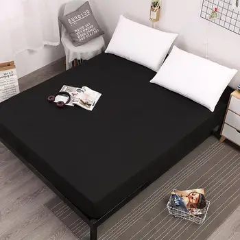 

40Solid Fitted Sheet With Elastic Band White Waterproof Bed Sheet Mattress Covers Bedsheet Queen Size Bed Sheets Set Hot Bed