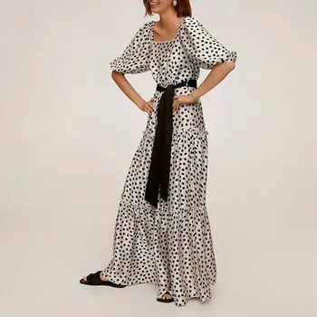 

Top Quality Long Dress Puff SLeeve Women Vintage Elegant Bacless Holiday Dresses Evening Party Dresses Sexy