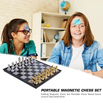 

Magnetic Folding Chess Set Portable Chessboard Game for Kid Gold Silver Travel Family Party Chess Set International Chess Game