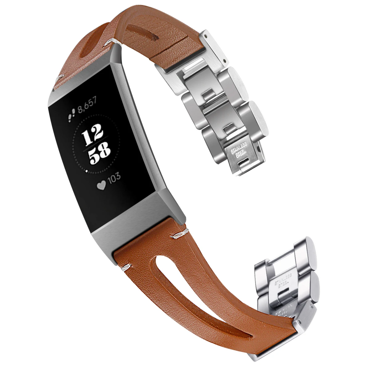 Коричневый Для Fitbit Charge 3 гибридный кожаный тройной шарнирный браслет из нержавеющей стали спортивный ремешок для часов сменный ремешок - Цвет: Коричневый