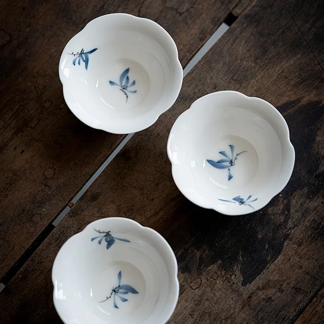 2Pc/Szett 55 Ml Kézzel Festett Pillangó Orchidea Kerámia Teáscsésze Ivócsésze Mester Kupa Háztartás Kung Fu Tea Bögre Szett Teamária Szertartás - Image 5