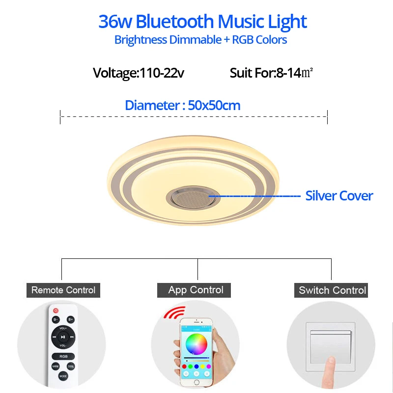 Музыкальный светодиодный потолочный светильник s RGB с приложением и пультом дистанционного управления, потолочный светильник для спальни 25 Вт 36 Вт 52 Вт, светильник для гостиной, lampara de techo - Цвет корпуса: RGB 36w
