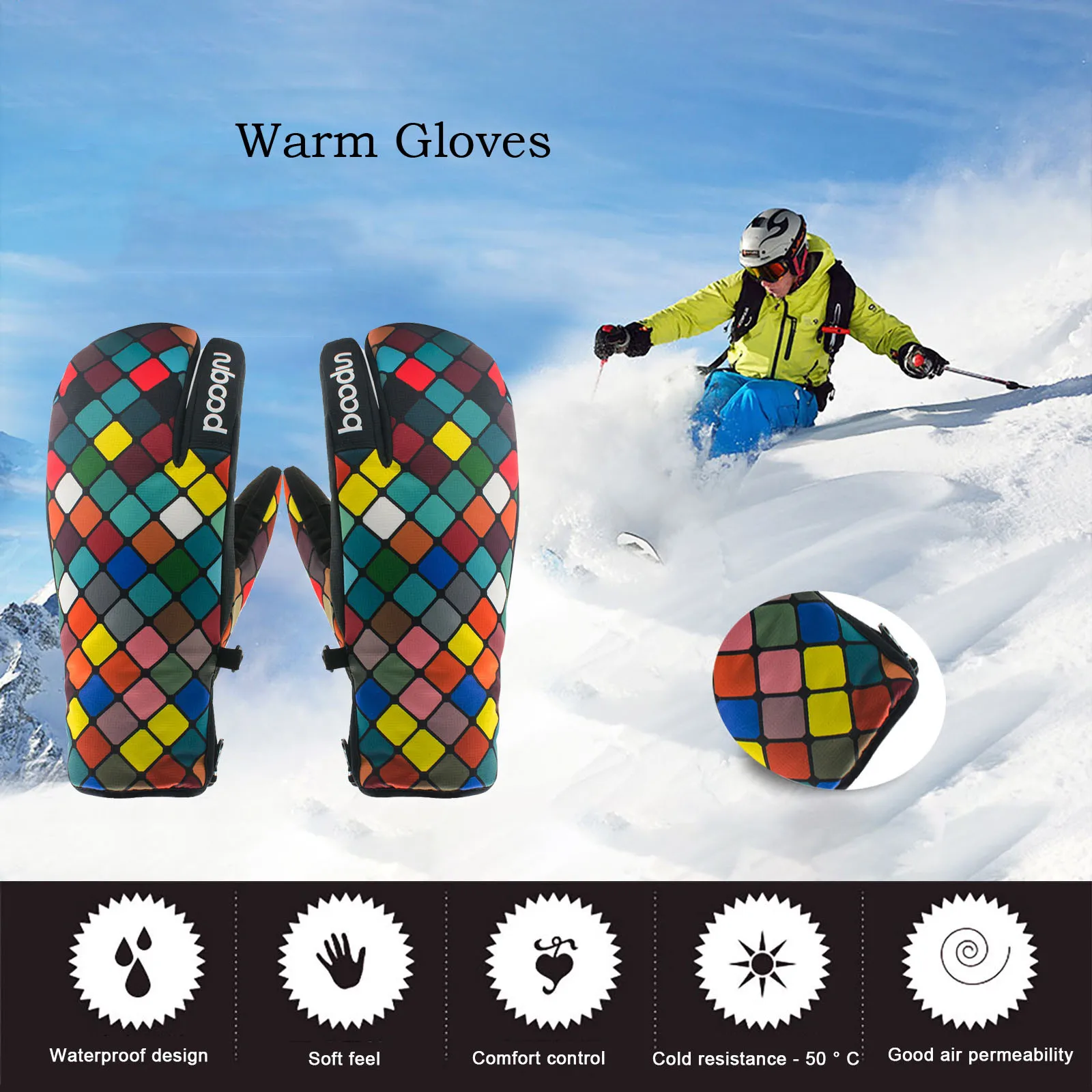 Зимние теплые женские перчатки для сноуборда лыжные ветрозащитные