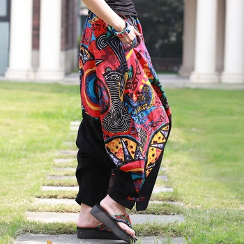 

[EWQ] 2020 Fashion New Printing Patchwork Loose Cross-pants Trendy Personality Spring Elastic Band Women Bottoms BE119