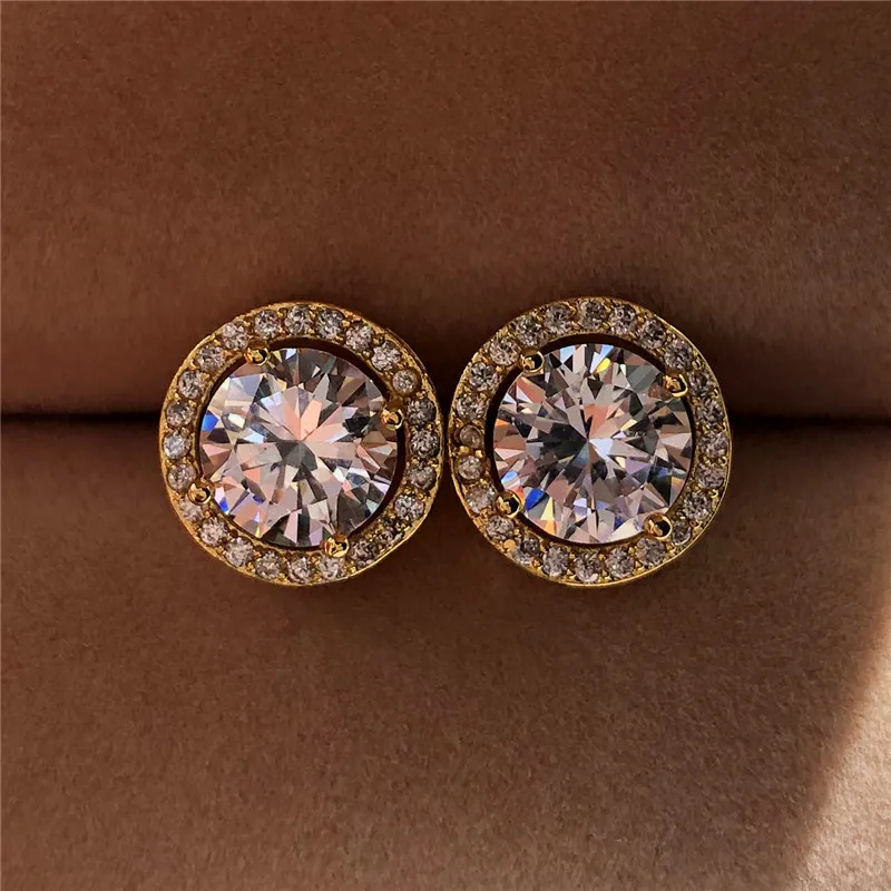 Female Luxury Crystal Round Stud Earrings Vintage Silver Color Wedding Jewelry White Zircon Stone Earrings For Women