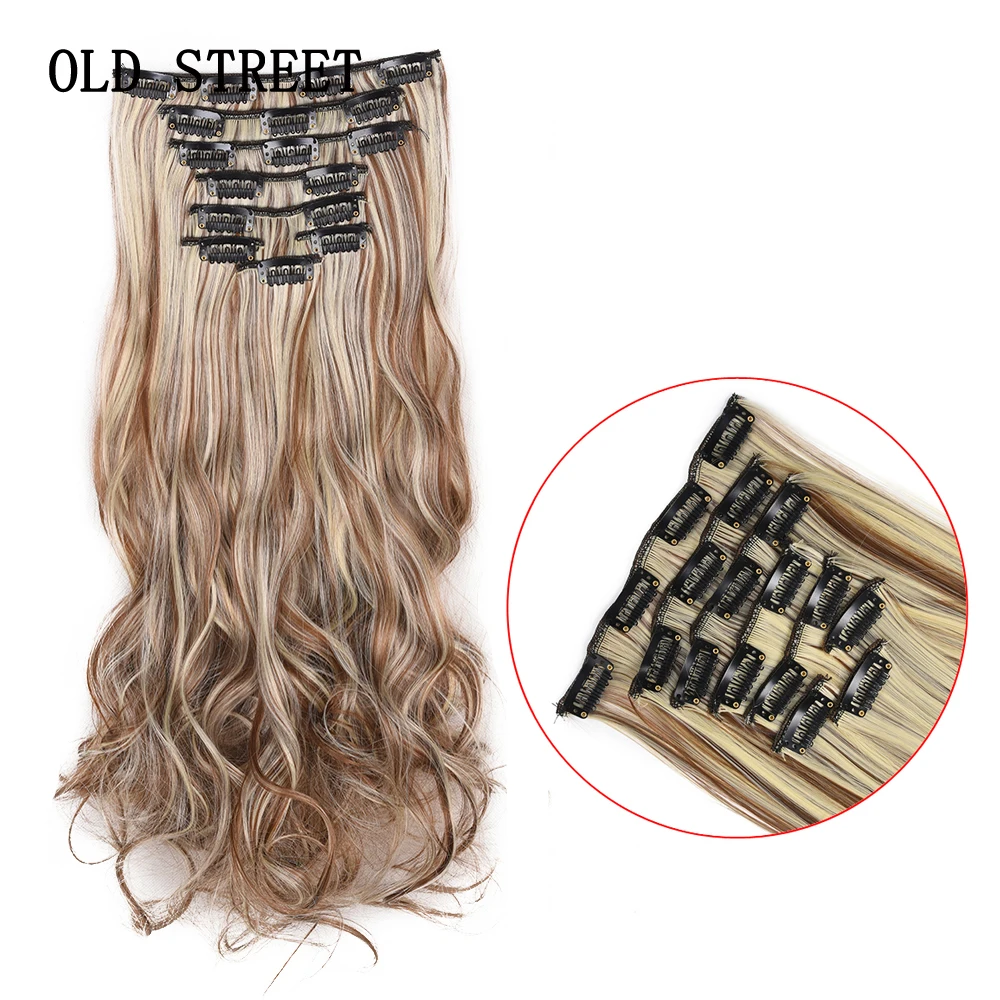 17 Clips in Hair Extension Synthetic Heat Resistant Fiber Long Body Wave Hairpieces for Women 8pcs/set 150g/set | Шиньоны и парики