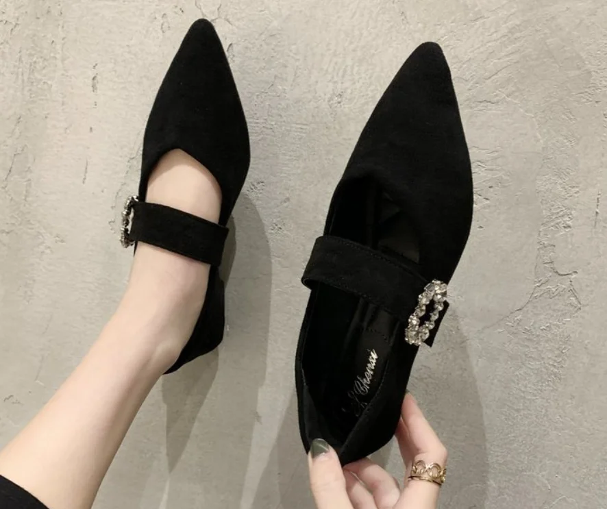 New Style Ladies Flat Shoes Crystal Pointed Toe Open Toe Sexy V-mouth Casual Ballet Flat Shoes Ladies Weekend Fashion Shoes
