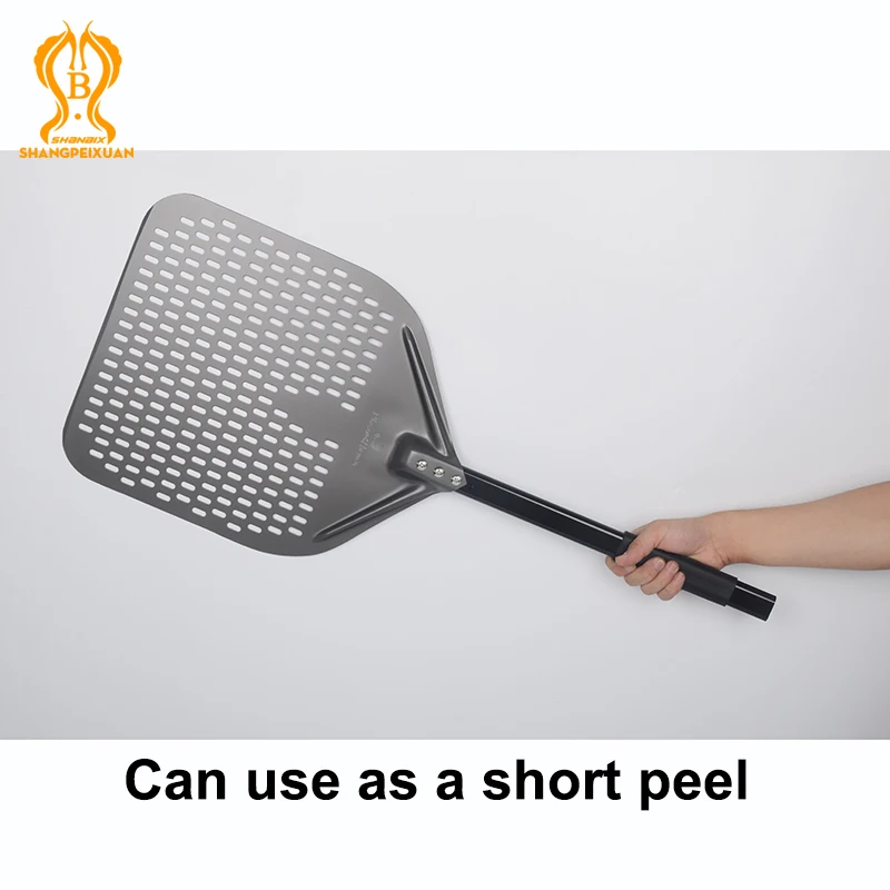 SHANGPEIXUAN Long Handle 14 /12 Inch Perforated Pizza Peel Pizza Shovel Aluminum Hard Coating Peel Oven Baking Tool