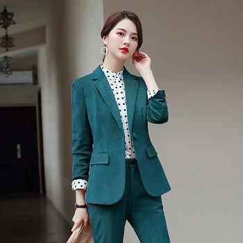 

Women's suit 2019 autumn new fashion temperament casual Slim wild corduroy single buckle small suit trousers two-piece set