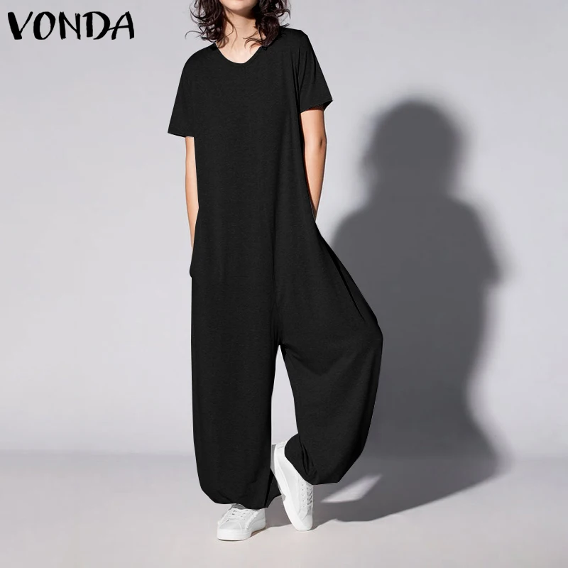VONDA винтажные костюмы, женские комбинезоны повседневные Комбинезоны пляжного типа с короткими рукавами женские офисные комбинезоны большого размера свободные штаны
