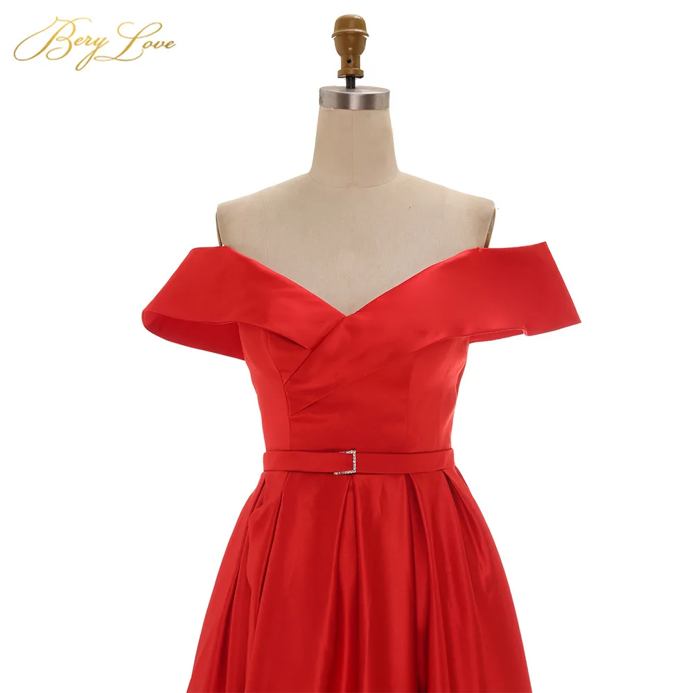 BeryLove Red Formal Evening Dress with Off-Shoulder High Slit - Long Navy Prom Gown image 2
