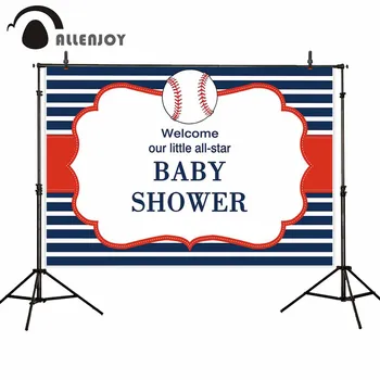 

Allenjoy Baby Shower Banners Blue White Stripes Baseball Sports Game Events Photozone Backdrops Boy Birthday Party Backgrounds