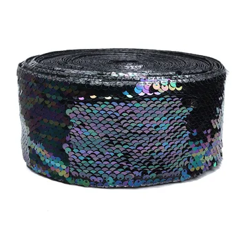 

(15 yards/lot) Factory cheap price 3 inch black and colorful reversible sequin ribbon